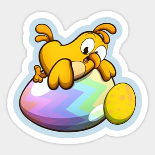 Cute Little Easter Chick With Easter Eggs Sticker